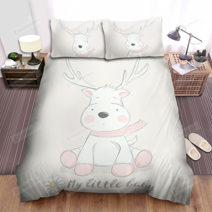 A Cute White Deer Sitting Bed Sheets Spread Duvet Cover Bedding Sets