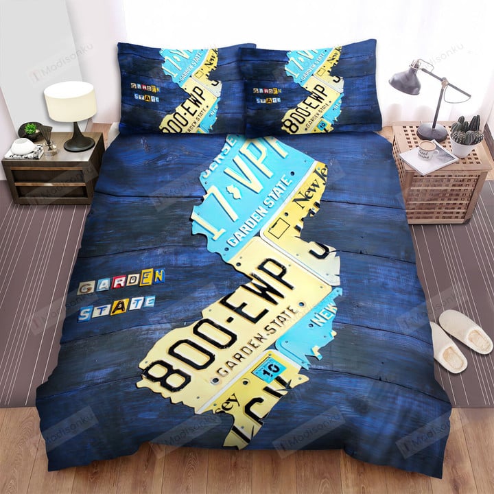 New Jersey Map Vintage Bed Sheets Spread Comforter Duvet Cover Bedding Sets