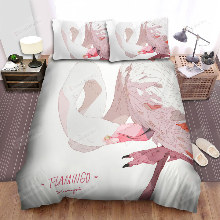 The Natural Bird - The Flamingo Pluming His Feathers Bed Sheets Spread Duvet Cover Bedding Sets