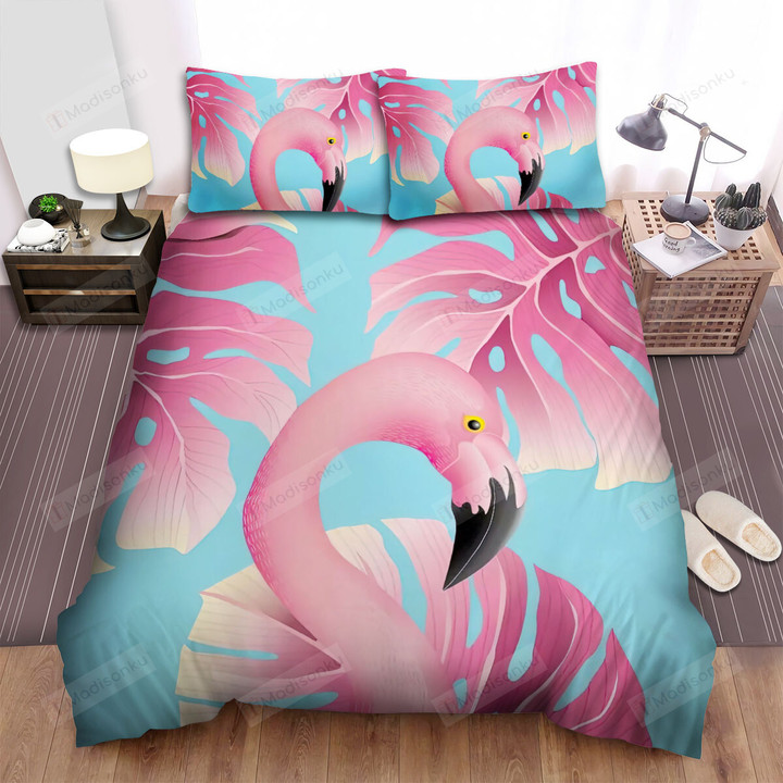 The Wild Bird - Flamingo And The Pink Leaves Bed Sheets Spread Duvet Cover Bedding Sets