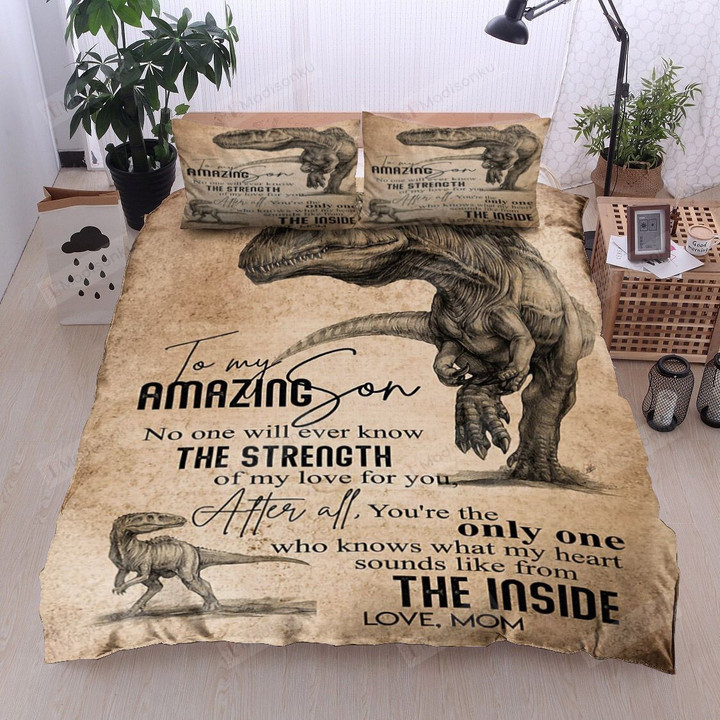 Personalized To My Amazing Son Dinosaur From Mom No One Will Ever Know The Strength Cotton Bed Sheets Spread Comforter Duvet Cover Bedding Sets