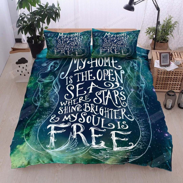 Galaxy Mermaid Sea Home Is The Open Sea Where Stars Shine Brighter And My Soul Is Free Cotton Bed Sheets Spread Comforter Duvet Cover Bedding Sets