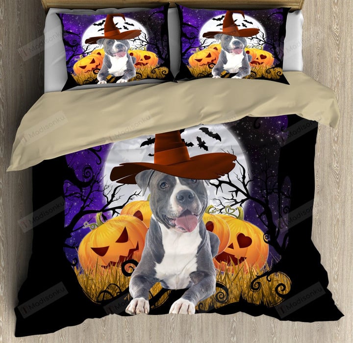 Lovely Halloween American Pitbull Terrier Cotton Bed Sheets Spread Comforter Duvet Cover Bedding Sets
