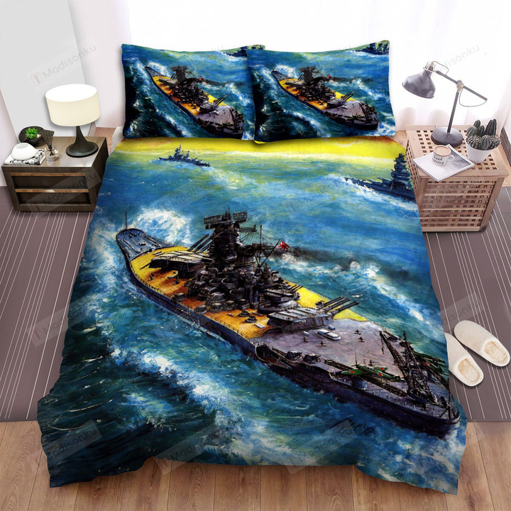Military Weapon In Ww2 Of Ijn, Water Around The Ship Bed Sheets Spread Duvet Cover Bedding Sets
