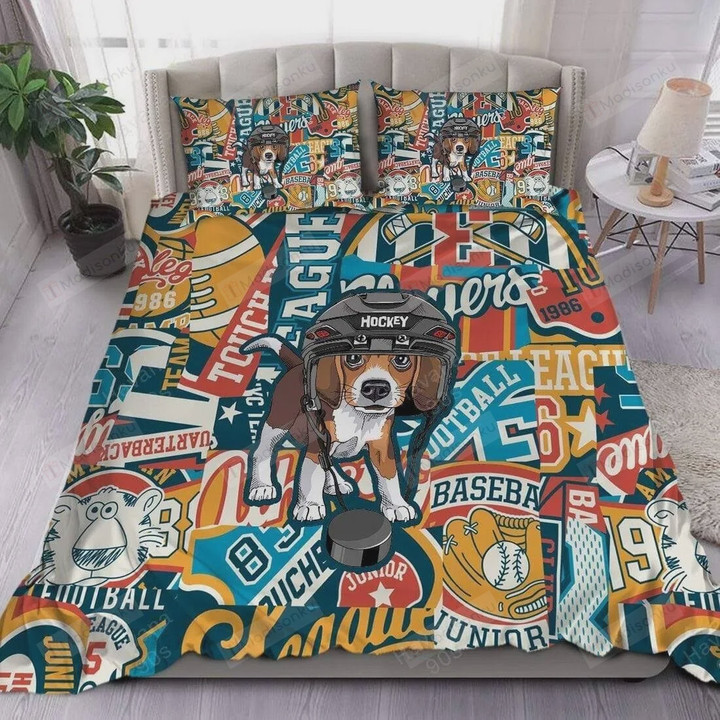 Beagle Hockey Cotton Bed Sheets Spread Comforter Duvet Cover Bedding Sets