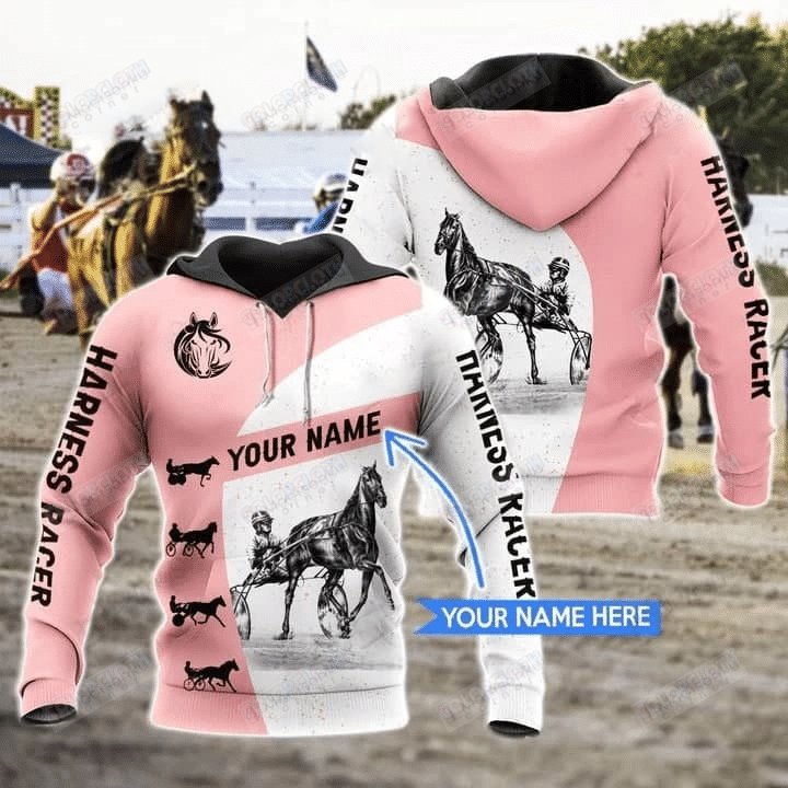 Personalized Harness Racing Pink Custom Name 3D All Over Print Hoodie, Zip-up Hoodie