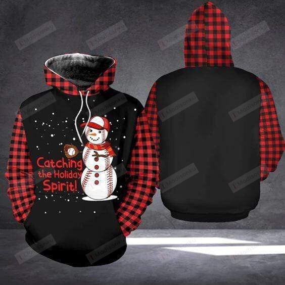 Baseball Snowman Catching The Holiday 3D All Print Hoodie, Zip- Up Hoodie