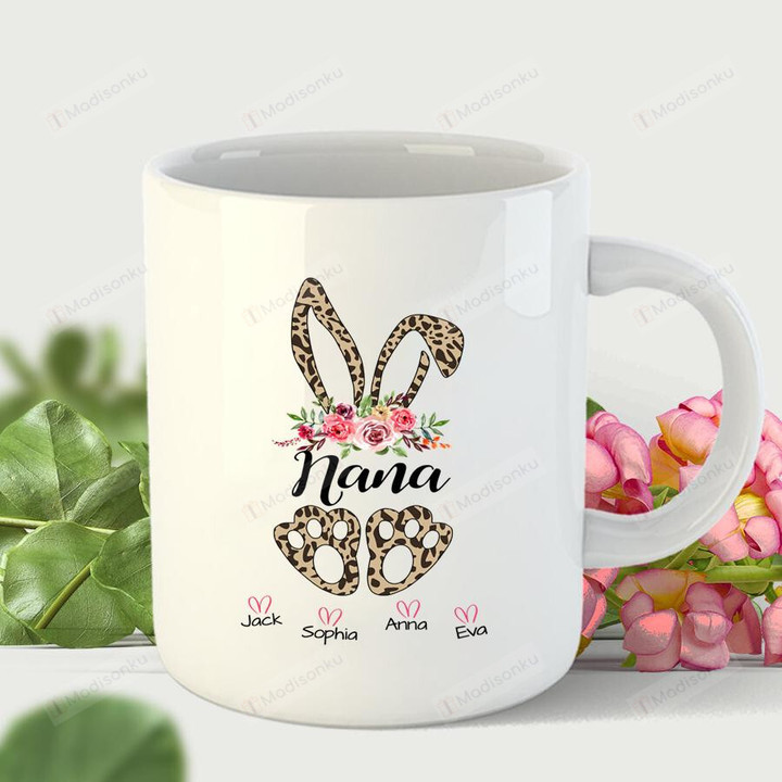 Personalized Nana Easter Leopard Rabbit Mug Gifts For Her, Mother's Day ,Birthday, Anniversary Customized Name Ceramic Coffee Mug 11-15 Oz