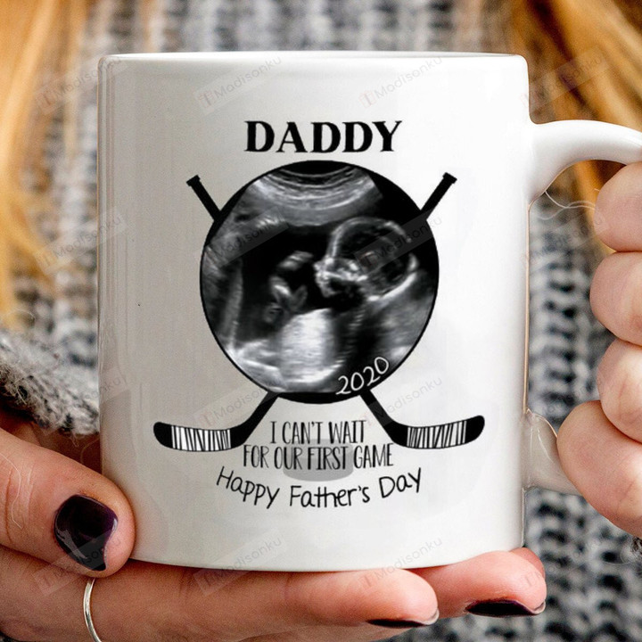 Personalized Daddy Sonogram First Father's Day Hockey Dad Mug Gifts For Dad, Him, Father's Day ,Birthday, Anniversary Customized Photo and Year Ceramic Coffee Mug 11-15 Oz