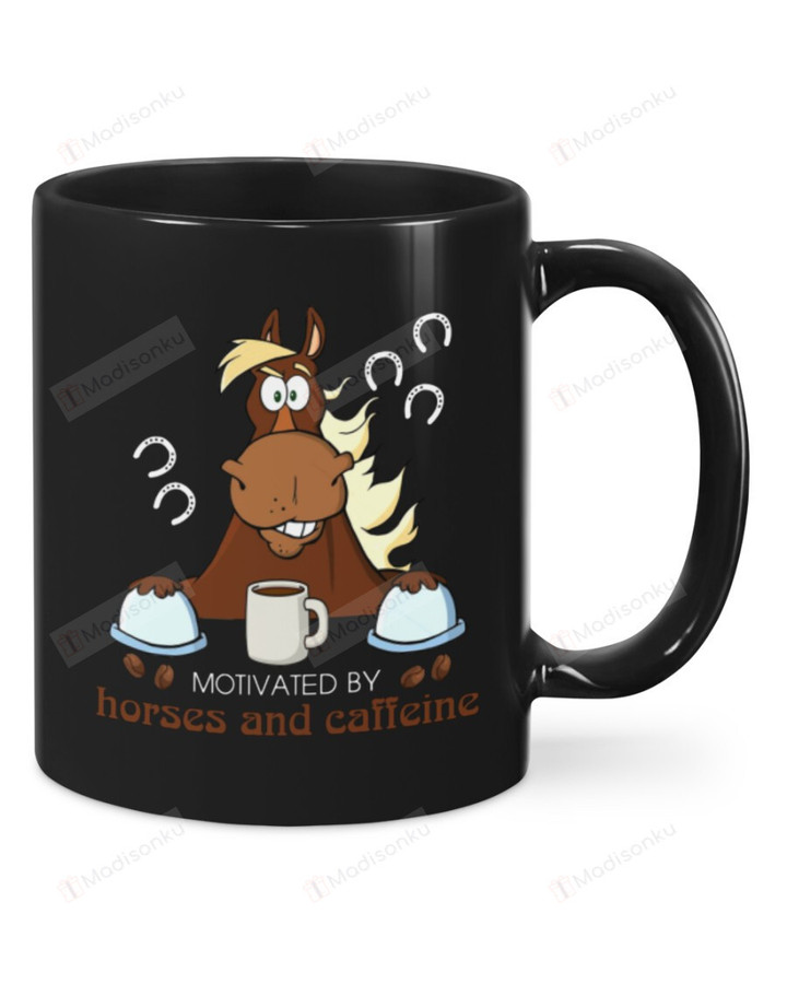 Horse Motivated By Caffeine Gift For Horse Lovers Birthday, Thanksgiving Anniversary Ceramic Coffee 11-15 Oz
