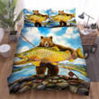 A Bear Caught A Salmon Bed Sheets Spread Duvet Cover Bedding Sets