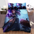 Halloween, Witch, Fantasy Purple Hairs Girl Art Bed Sheets Spread Duvet Cover Bedding Sets