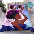 Pretty Black Girl Purple Afro Custom Name Duvet Cover Bedding Set