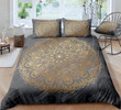 Gold Grey Mandala Pattern Cotton Bed Sheets Spread Comforter Duvet Cover Bedding Sets