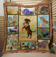 Dachshund Dog Drawing Dogs And Flowers Dog Keeping Flower Basket In Mouth Quilt Blanket Great Customized Blanket Gifts For Birthday Christmas Thanksgiving
