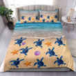 Turtle Running To Ocean Beside Starfishes Cotton Bed Sheets Spread Comforter Duvet Cover Bedding Sets