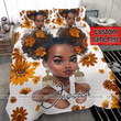 African Black Double Braided Buns Girl Daisy Custom Name Duvet Cover Bedding Set