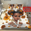 African Black Double Braided Buns Girl Daisy Custom Name Duvet Cover Bedding Set