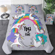 White Unicorn Yoga Pose Cotton Bed Sheets Spread Comforter Duvet Cover Bedding Sets