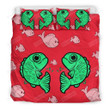 Cute Fish Print Red Bed Sheet Duvet Cover Bedding Sets