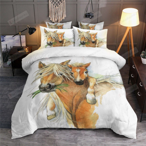 3D Mother And Daughter Horse Cotton Bed Sheets Spread Comforter Duvet Cover Bedding Sets