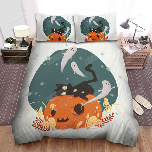 Black Cat & Halloween Friends Bed Sheets Spread Duvet Cover Bedding Sets