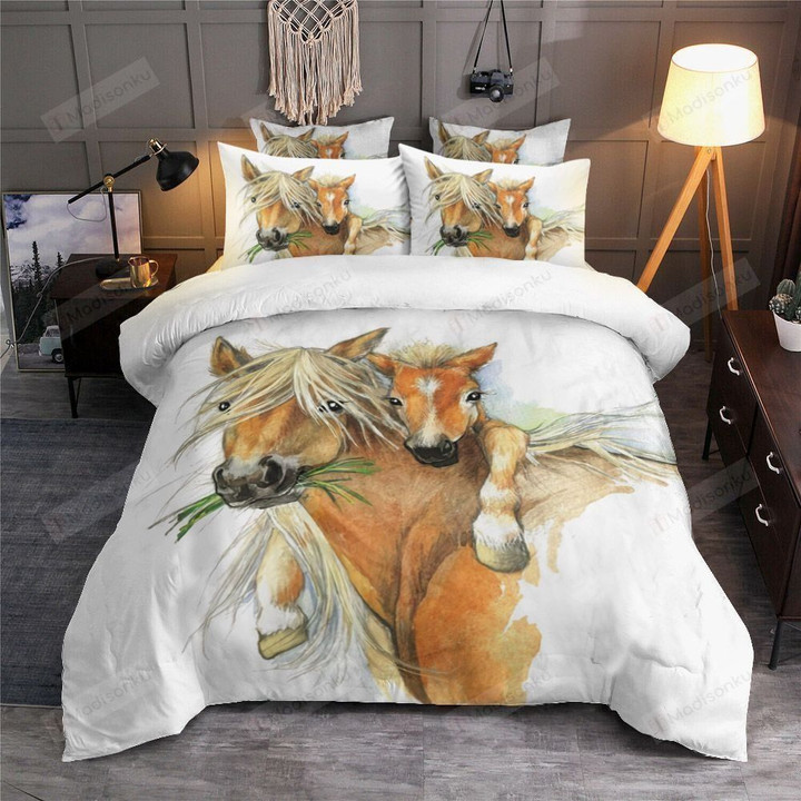 3D Mother And Daughter Horse Cotton Bed Sheets Spread Comforter Duvet Cover Bedding Sets