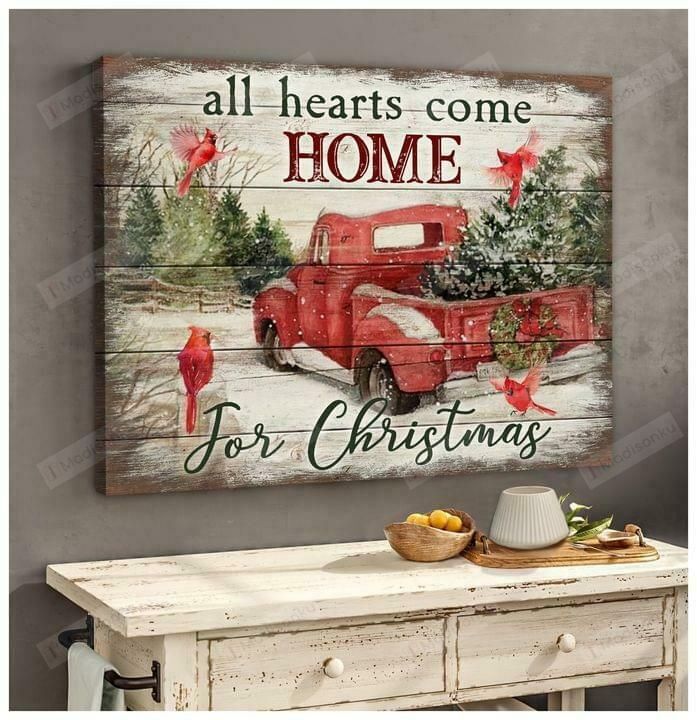 All Hearts Come Home For Christmas Cardinal Bird Canvas With Frame