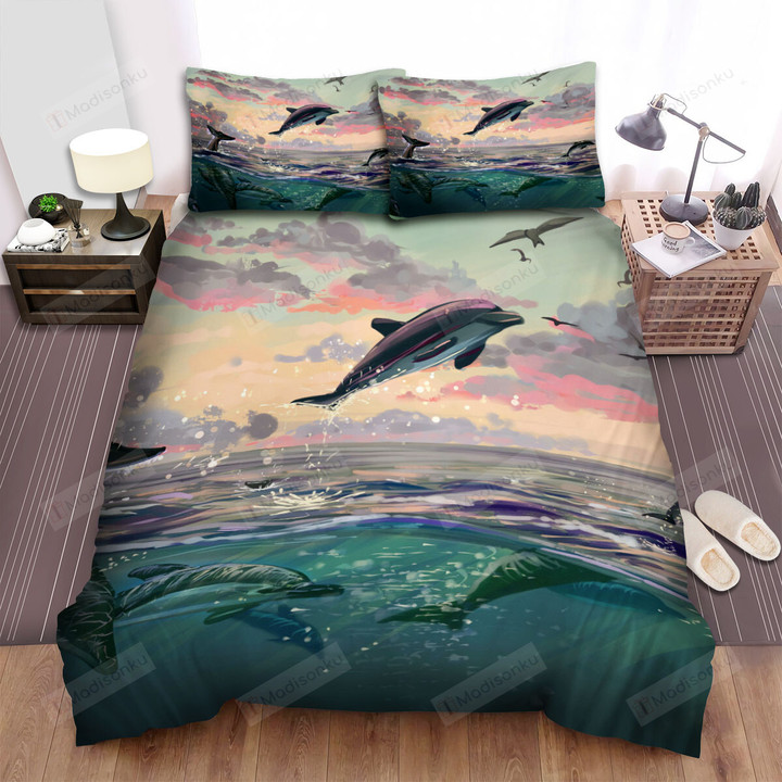 The Wild Animal - The Dolphin Following The Leader Bed Sheets Spread Duvet Cover Bedding Sets