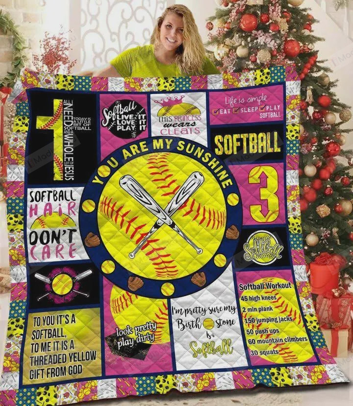 Softball You Are My Sunshine Quilt Blanket Great Customized Blanket Gifts For Birthday Christmas Thanksgiving