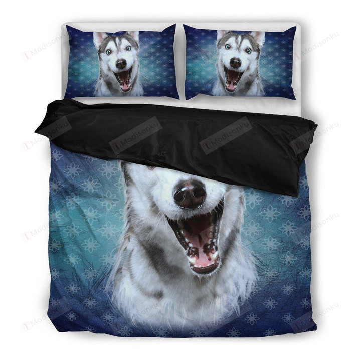 Happy Husky Dog Themed Cotton Bed Sheets Spread Comforter Duvet Cover Bedding Sets