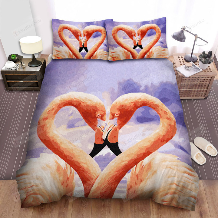 The Wildlife In Nature - Heart Made Of The Flamingo Bed Sheets Spread Duvet Cover Bedding Sets