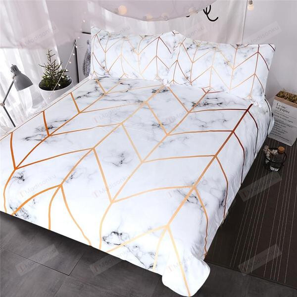 Stylish Marble Texture Cotton Bed Sheets Spread Comforter Duvet Cover Bedding Sets