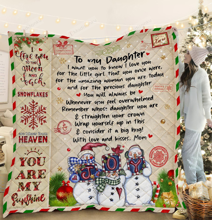 Personalized Snowman To My Daughter Quilt Blanket From Mom I Love You To The Moon And Back Great Customized Blanket Gifts For Birthday Christmas Thanksgiving