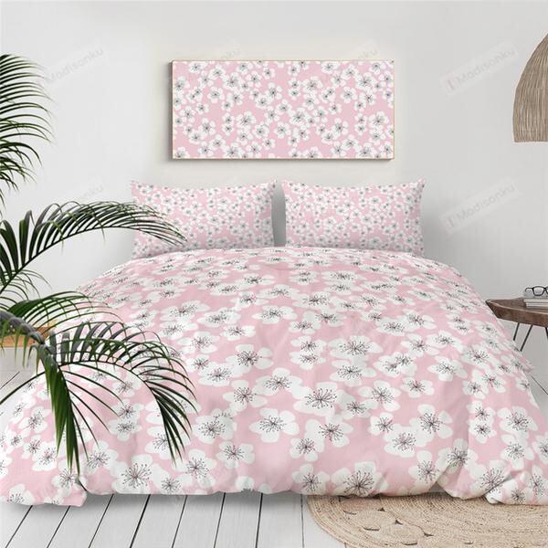 Sakura Flowers Cotton Bed Sheets Spread Comforter Duvet Cover Bedding Sets