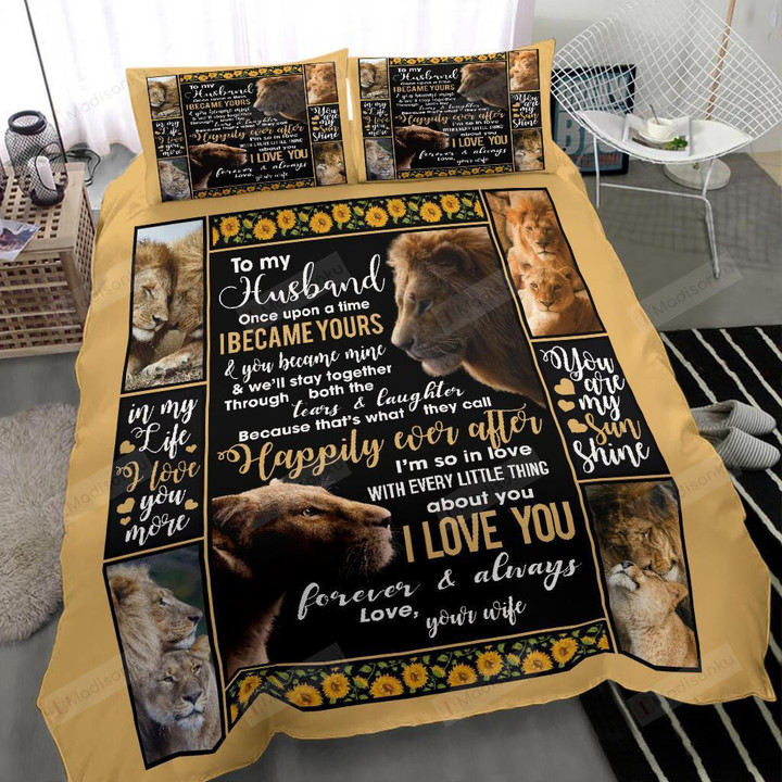Personalized To My Husband Lion From Wife I Always Love You Forever and Always Cotton Bed Sheets Spread Comforter Duvet Cover Bedding Sets