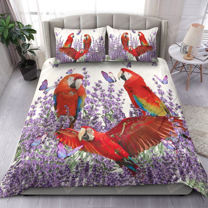 Parrot And Lavender Flower Bedding Set Bed Sheet Spread Comforter Duvet Cover Bedding Sets