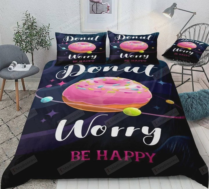 Donut Worry Be Happy Cotton Bed Sheets Spread Comforter Duvet Cover Bedding Sets