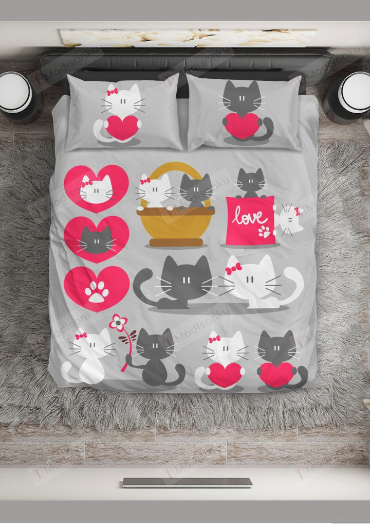 Cat Couple In Love Bed Sheets Duvet Cover Bedding Set Great Gifts For Birthday Christmas Thanksgiving