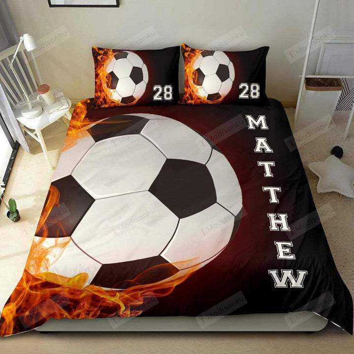 Soccer Personalized Custom Name Duvet Cover Bedding Set Fire