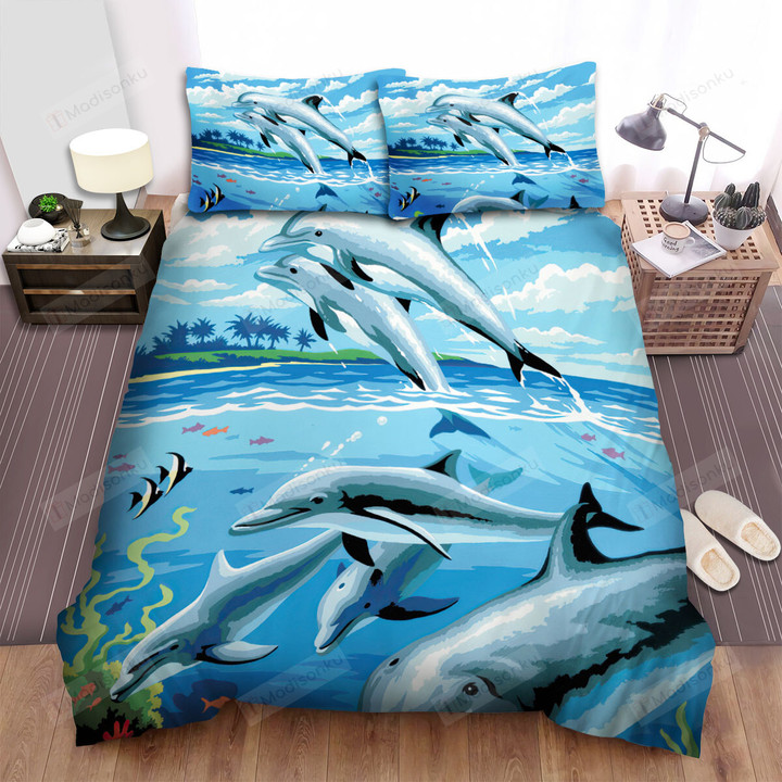 The Wild Animal - The Dolphin Diving Under The Ocean Bed Sheets Spread Duvet Cover Bedding Sets