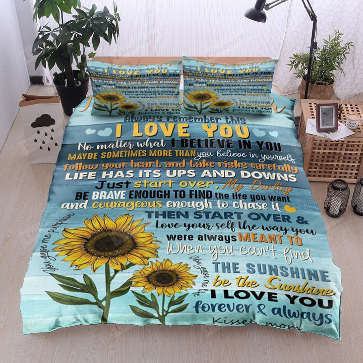 Personalized To My Daughter Sunflower From Mom I Love you Forever and Always Cotton Bed Sheets Spread Comforter Duvet Cover Bedding Sets