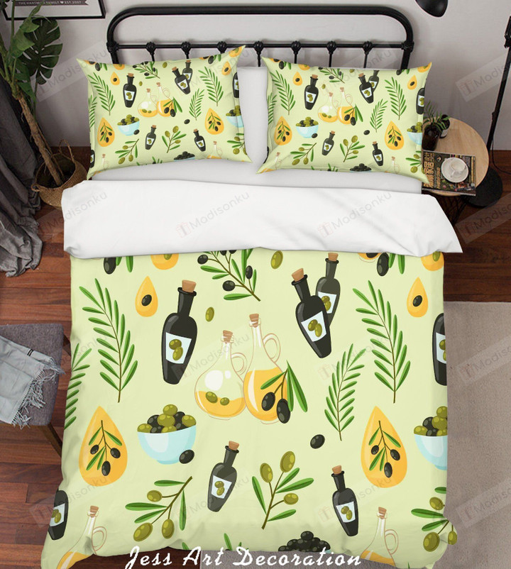 Olives Bottle Leaves Bed Sheets Duvet Cover Bedding Set Great Gifts For Birthday Christmas Thanksgiving