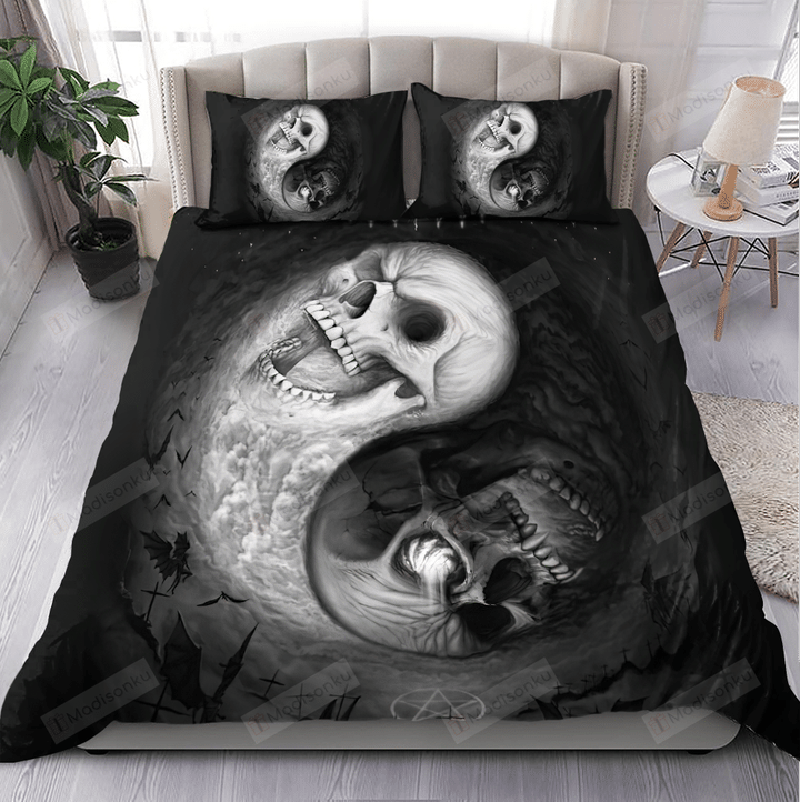 Yin Yang Skull Art Bed Sheets Spread Comforter Duvet Cover Bedding Sets