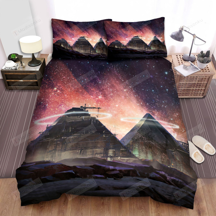 Great Pyramid Of Giza Constructing Halo Galaxy Bed Sheets Spread Comforter Duvet Cover Bedding Sets