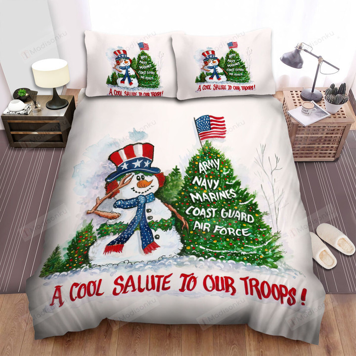 The Christmas Art, Snowman Greeting Army Bed Sheets Spread Duvet Cover Bedding Sets