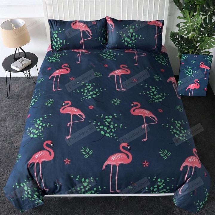 Reversible Flamingo Cotton Bed Sheets Spread Comforter Duvet Cover Bedding Sets