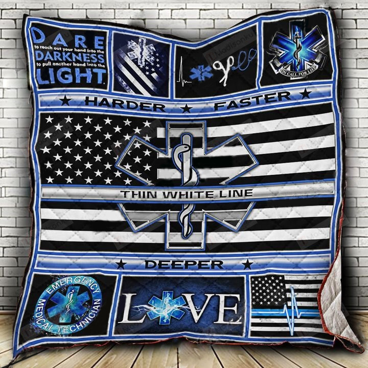 Emt Harder Faster Thin White Line Quilt Blanket Great Customized Gifts For Birthday Christmas Thanksgiving Perfect Gifts For Emergency Medical Techincian