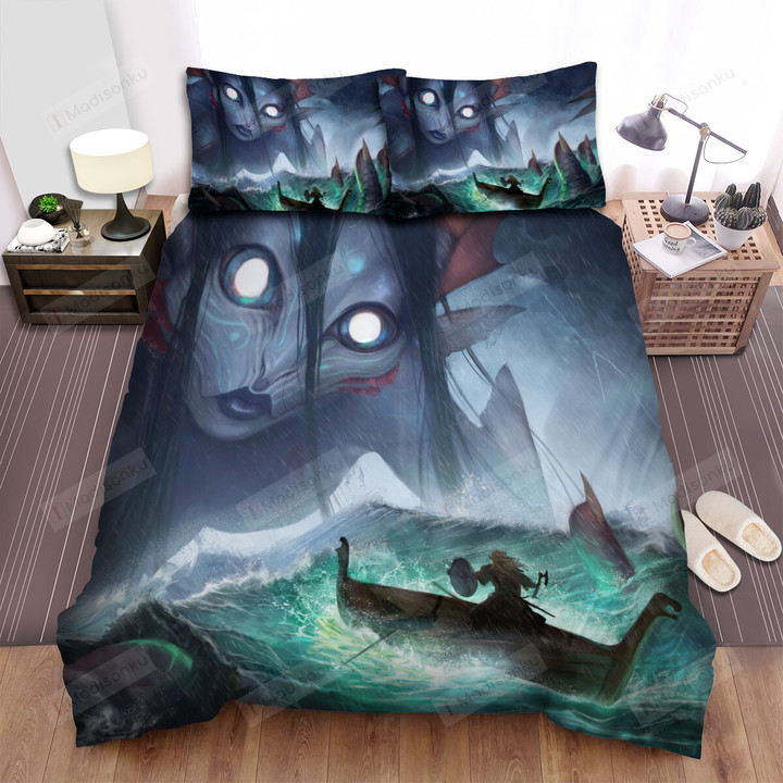 Giant Mermaid Facing A Warrior Bed Sheets Spread Duvet Cover Bedding Sets