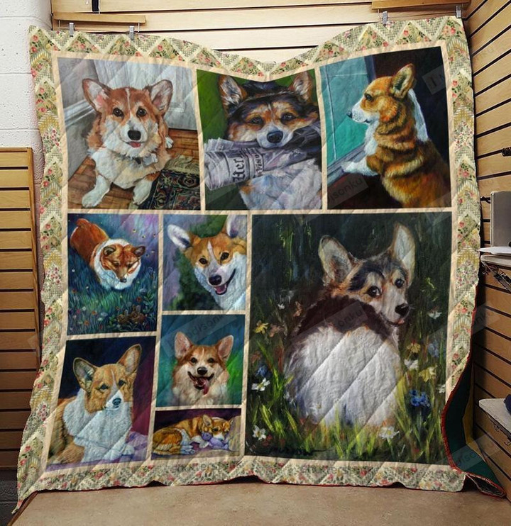 Cute Corgi Butt Happy Face Flowers Behind A Corgi Quilt Blanket Great Customized Blanket Gifts For Birthday Christmas Thanksgiving